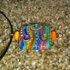 Lampwork Glass Pendant Cord Neclace 925 Silver